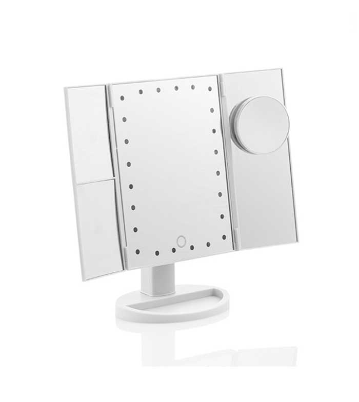 Specchio a LED Pieghevole con Contenitore per Trucchi 3 in 1 Panomir  InnovaGoods