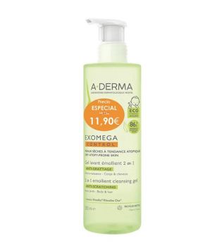 A-Derma - Gel detergente emolliente anti-irritazioni 2 in 1