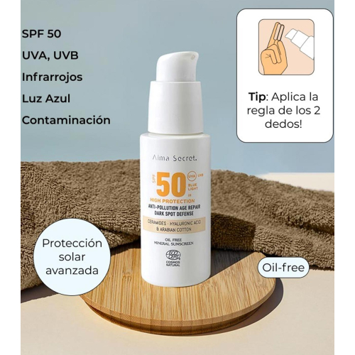Alma Secret - Crema solare viso SPF50 con colore - Sabbia