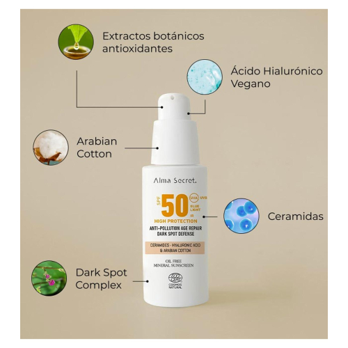 Alma Secret - Crema solare viso SPF50 con colore - Sabbia