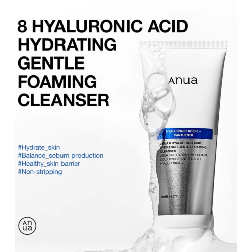 Anua - Detergente Viso Schiumogeno con Acido Ialuronico 8 Hyaluronic Acid Hydrating Gentle