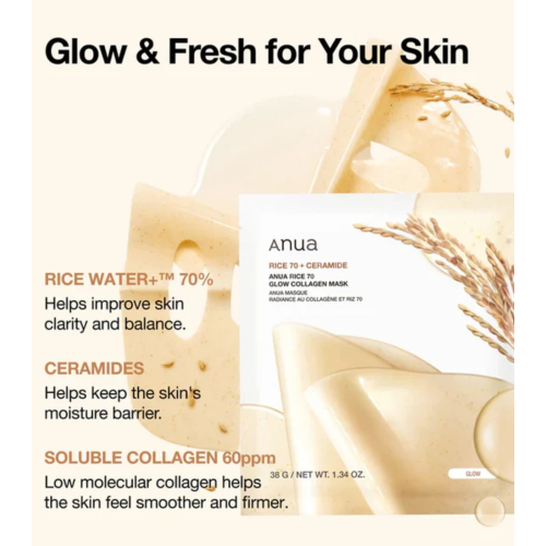 Anua - Maschera Viso Illuminante Rice 70 + Ceramide