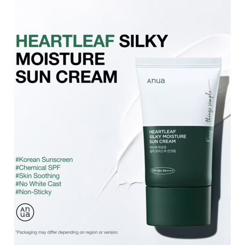 Anua - Protezione solare per il viso Heartleaf Silky Moisture SPF50+ PA++++