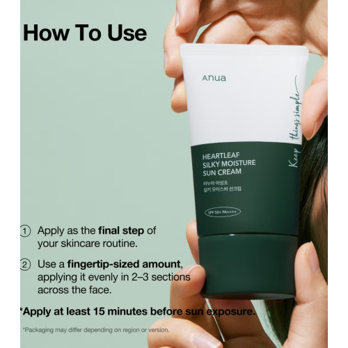 Anua - Protezione solare per il viso Heartleaf Silky Moisture SPF50+ PA++++