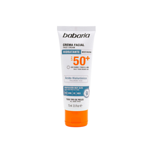Babaria - Crema solare idratante viso SPF50+ - Acido Ialuronico