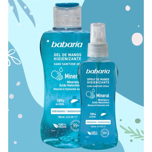Babaria - Spray Mani Idroalcolico - Minerali e Acido Ialuronico