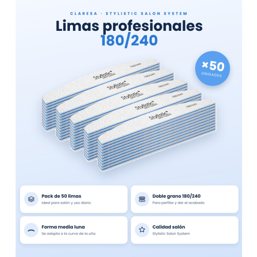Claresa - Confezione da 50 lime per unghie a mezza luna 180/240