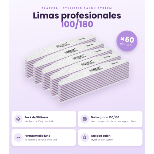 Claresa - Confezione da 50 lime per unghie a mezzaluna 100/180