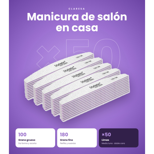 Claresa - Confezione da 50 lime per unghie a mezzaluna 100/180