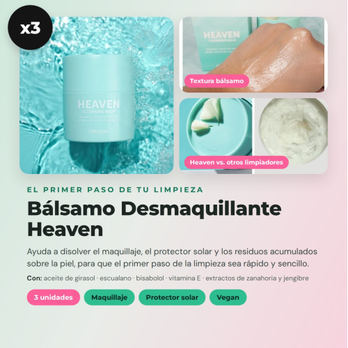 CORAZONA - Confezione da 3 Balsami Struccanti Heaven con Disco Regalo Riutilizzabile per Pulizia Facciale Vegano e Cruelty Free