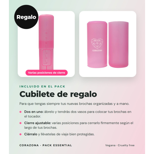 CORAZONA Pack Brochas Essential con 5 Strumenti per Trucco e Regalo Cubilete Vegane e Cruelty Free