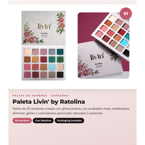 CORAZONA - Pacchetto Look Completo Livin' by Ratolina - Palette di Ombre + 2 Pennelli + Eyeliner + Contorno Labbra
