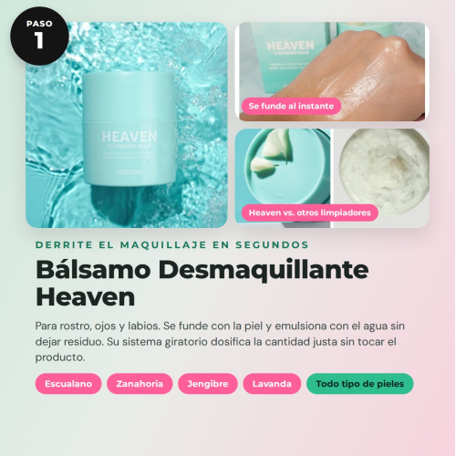 CORAZONA Pack Skincare Doppia Pulizia - Balsamo Heaven, Gel Hero Fresh e Disco Riutilizzabile per Pelle Pulita e Fresca