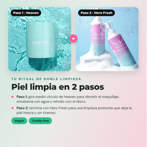 CORAZONA Pack Skincare Doppia Pulizia - Balsamo Heaven, Gel Hero Fresh e Disco Riutilizzabile per Pelle Pulita e Fresca