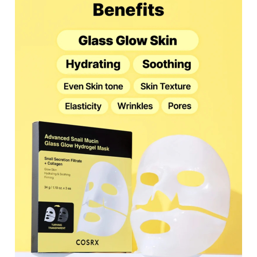 COSRX - Pacchetto da 3 maschere facciali Advanced Snail Mucin Glass Glow