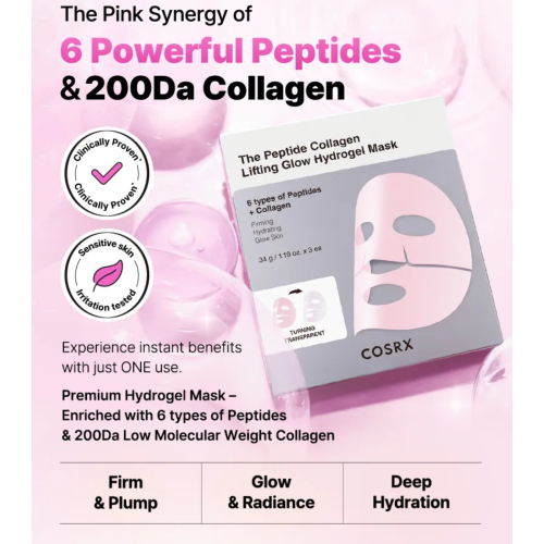 COSRX - Confezione da 3 maschere viso The Peptide Collagen Lifting Glow