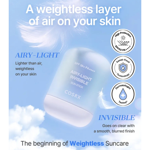COSRX - Stick solare per il viso Airy-Light Invisible SPF50 PA+++++