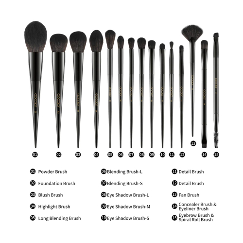 Docolor - Set pennelli Obsidian (15 pezzi)