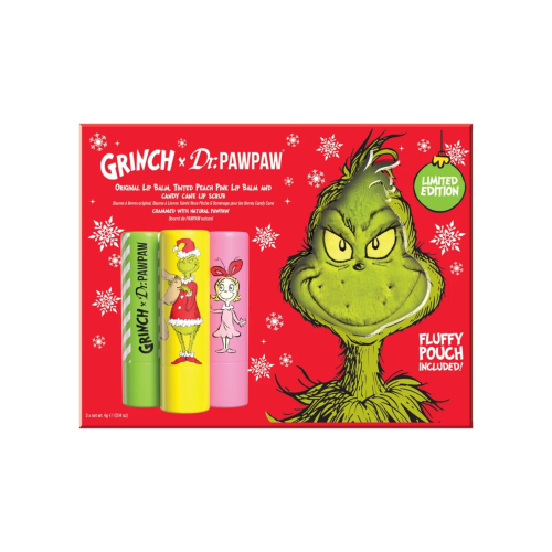 Dr. Paw Paw - *The Grinch* - Trio di balsami per labbra - Peach Pink, Candy Cane Lip Scrub & Original