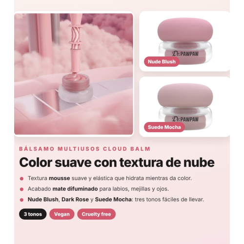 Dr. PAWPAW - Confezione da 3 Balsami Multiuso Cloud Balm Nude Blush, Dark Rose e Suede Mocha