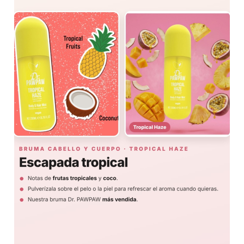 Dr. PAWPAW - Confezione da 3 Brumas Perfumate per Capelli e Corpo Tropical Haze, Beach Paradise e Summer Breeze