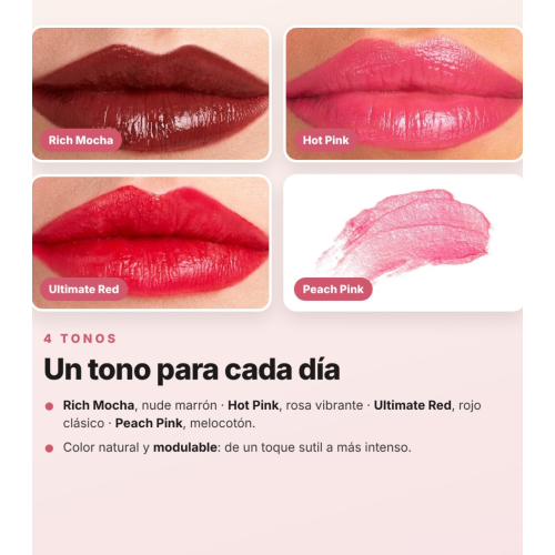 Dr. PAWPAW - Confezione da 4 Balsami Labbra Multifunzionali con Color Ultimate Red, Rich Mocha, Hot Pink e Peach Pink per Labbra, Guance e Occhi