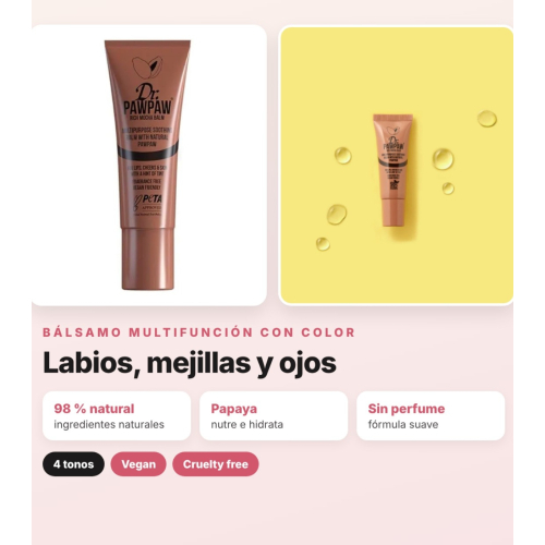 Dr. PAWPAW - Confezione da 4 Balsami Labbra Multifunzionali con Color Ultimate Red, Rich Mocha, Hot Pink e Peach Pink per Labbra, Guance e Occhi