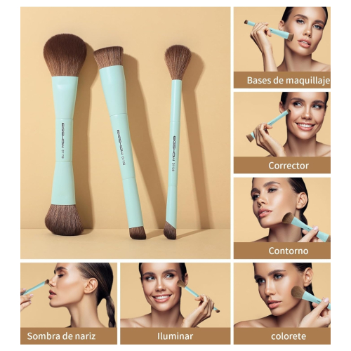 Eigshow - *Duo Series* - Set di 3 pennelli per trucco a doppia punta - Blue