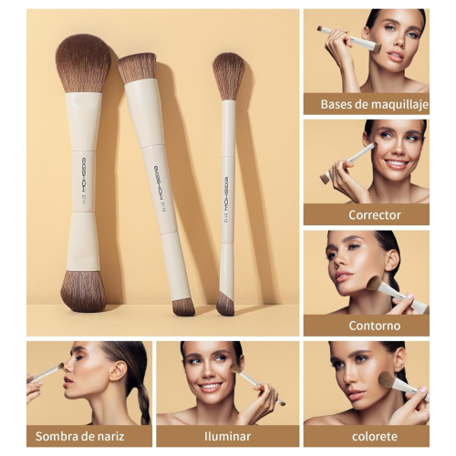 Eigshow - *Duo Series* - Set di 3 pennelli per trucco a doppia punta - White