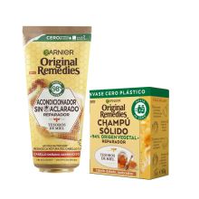 Garnier - Confezione balsamo senza risciacquo + shampoo solido Honey Treasures Original Remedies - Capelli danneggiati e fragili