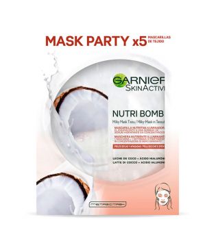Garnier - Confezione da 5 maschere viso nutrienti e illuminanti Nutri Bomb - Latte di cocco