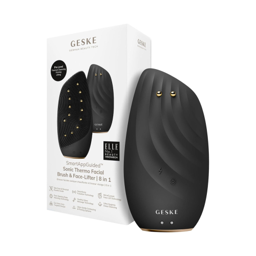 GESKE - Spazzola per la pulizia e il massaggio del viso Sonic Thermo Face-Lifter 8 in 1 - Nero Oro