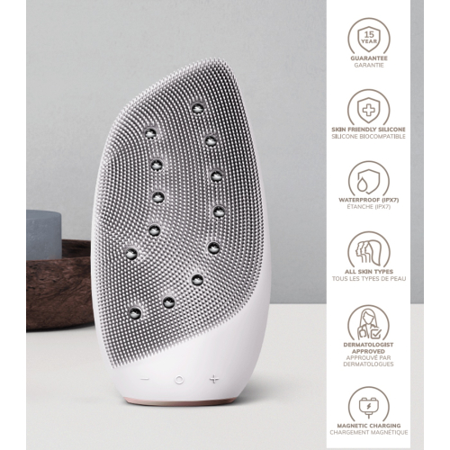 GESKE - Spazzola per la pulizia del viso e il massaggiatore Sonic Thermo Face-Lifter  8 in 1 - Bianco oro rosa