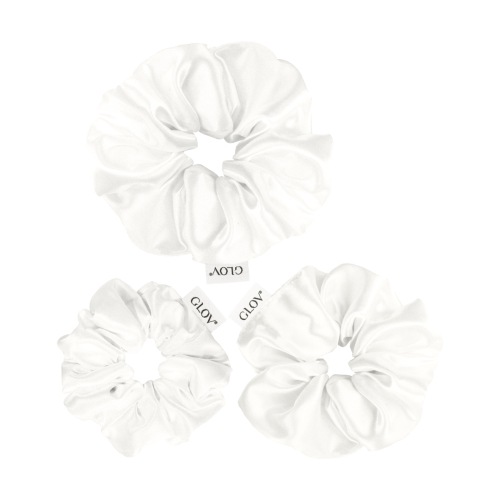 GLOV - Confezione da 3 elastici Satin Scrunchies taglie S/M/L - Bianco