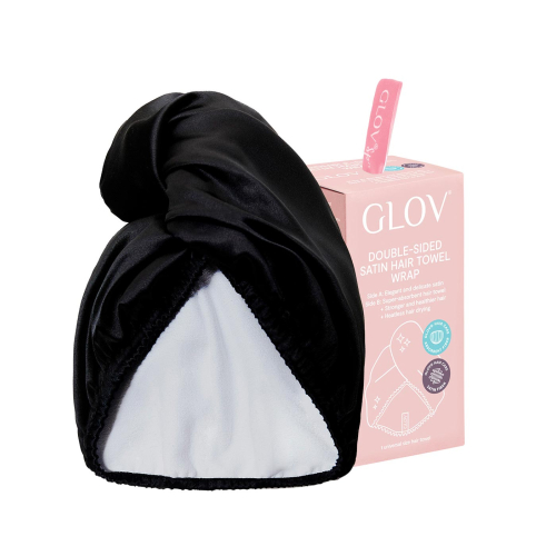 GLOV - Asciugamano Turbante in Raso e Tessuto - Nero