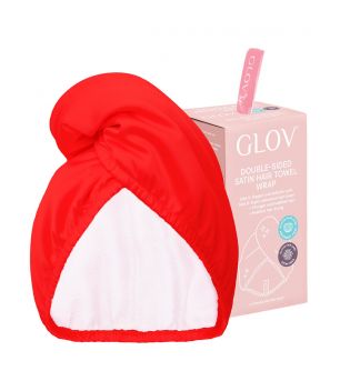 GLOV - Asciugamano turbante in raso e tessuto - Rosso
