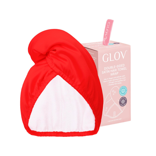 GLOV - Asciugamano turbante in raso e tessuto - Rosso