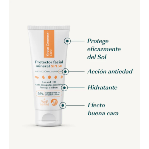 Green Cornerss - Protezione solare minerale per il viso con tinta SPF 50 - Pelle sensibile