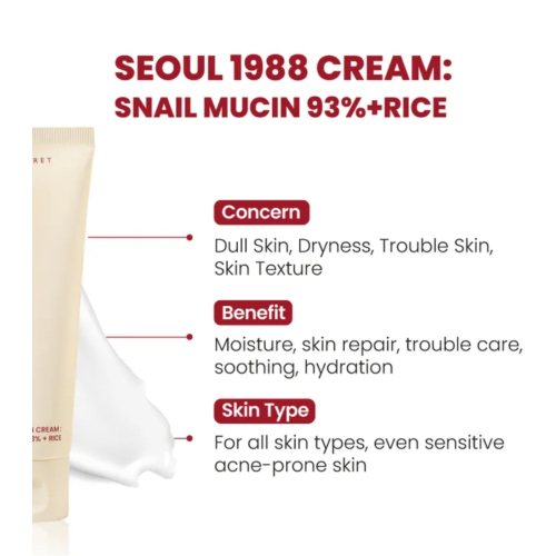 K-Secret - *Seoul 1988* - Crema viso Snail Mucin 93% + Rice