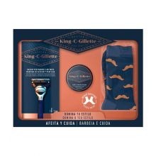 King C. Gillette - Set regalo con rasoio + balsamo per barba + calzini