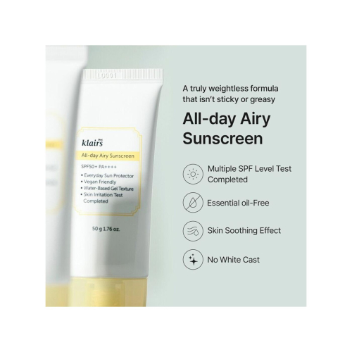 Klairs - Crema solare per il viso All-day Airy Sunscreen SPF50+ PA++++