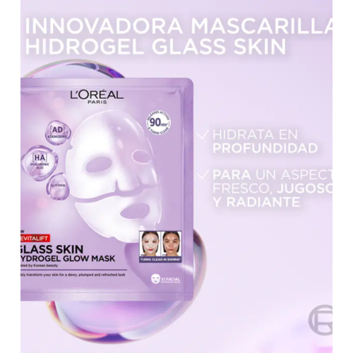 Loreal Paris - Maschera viso illuminante in idrogel Revitalift Glass Skin