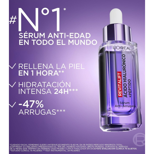 Loreal Paris - Siero antirughe con acido ialuronico + peptidi Revitalift Filler