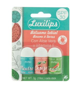 LuxiLips - Set di 3 Balsamo per labbra con aloe vera e vitamina E SPF 30