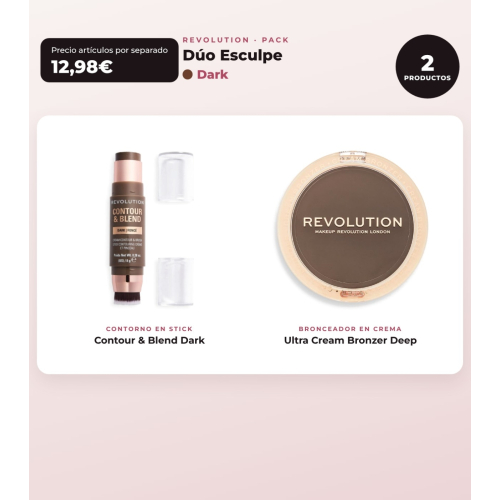 Makeup Revolution - Set di Contorno in stick Reloaded Contour & Blend - Dark + Bronzante in crema Ultra Cream Bronzer - Deep