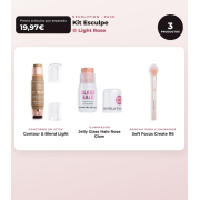 Makeup Revolution - Set di Contorno in stick Reloaded Contour & Blend - Light + Illuminatore Jelly Glass Halo - Rose Glow + Pennello per illuminatore Soft Focus Create - R6