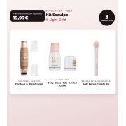 Makeup Revolution - Set di Contorno in stick Reloaded Contour & Blend - Light + Illuminante Jelly Glass Halo - Golden Glow + Pennello per illuminante Soft Focus Create - R6