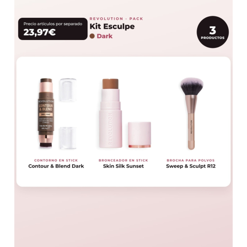 Makeup Revolution - Set di Contorno in stick Reloaded Contour & Blend - Light + Illuminante Jelly Glass Halo - Golden Glow + Pennello per illuminante Soft Focus Create - R6