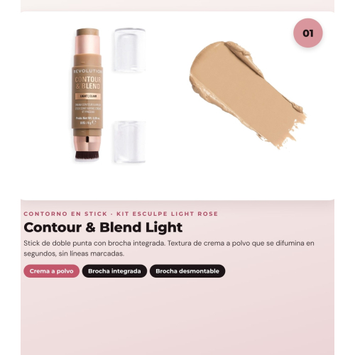 Makeup Revolution - Set di Contorno in stick Reloaded Contour & Blend - Light + Illuminatore Jelly Glass Halo - Rose Glow + Pennello per illuminatore Soft Focus Create - R6