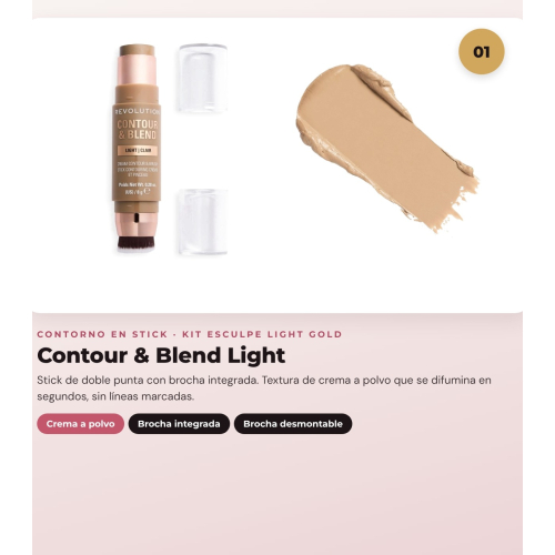 Makeup Revolution - Set di Contorno in stick Reloaded Contour & Blend - Light + Illuminante Jelly Glass Halo - Golden Glow + Pennello per illuminante Soft Focus Create - R6